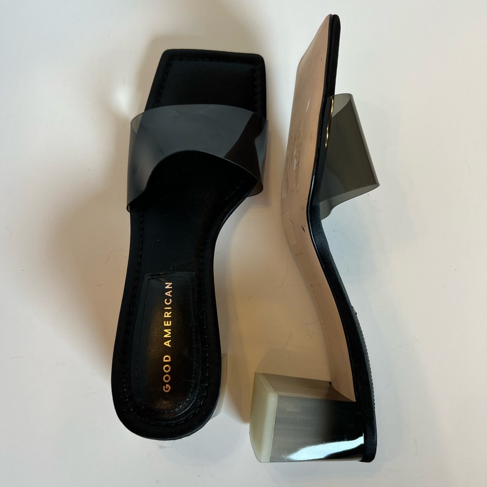 Good American Black Block Heel Square Toe Mule Slide Sandals Size8 - Picture 8 of 10